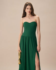 The Green Sweetheart Neck Ruched Maxi Dress Dresses - RIHOAS