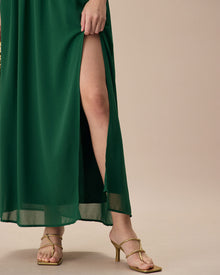 The Green Sweetheart Neck Ruched Maxi Dress Dresses - RIHOAS