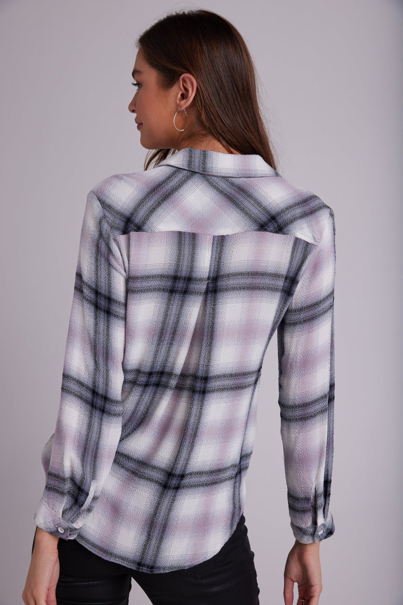 Two Pocket Button Down Shirt - Mauve Rose Plaid