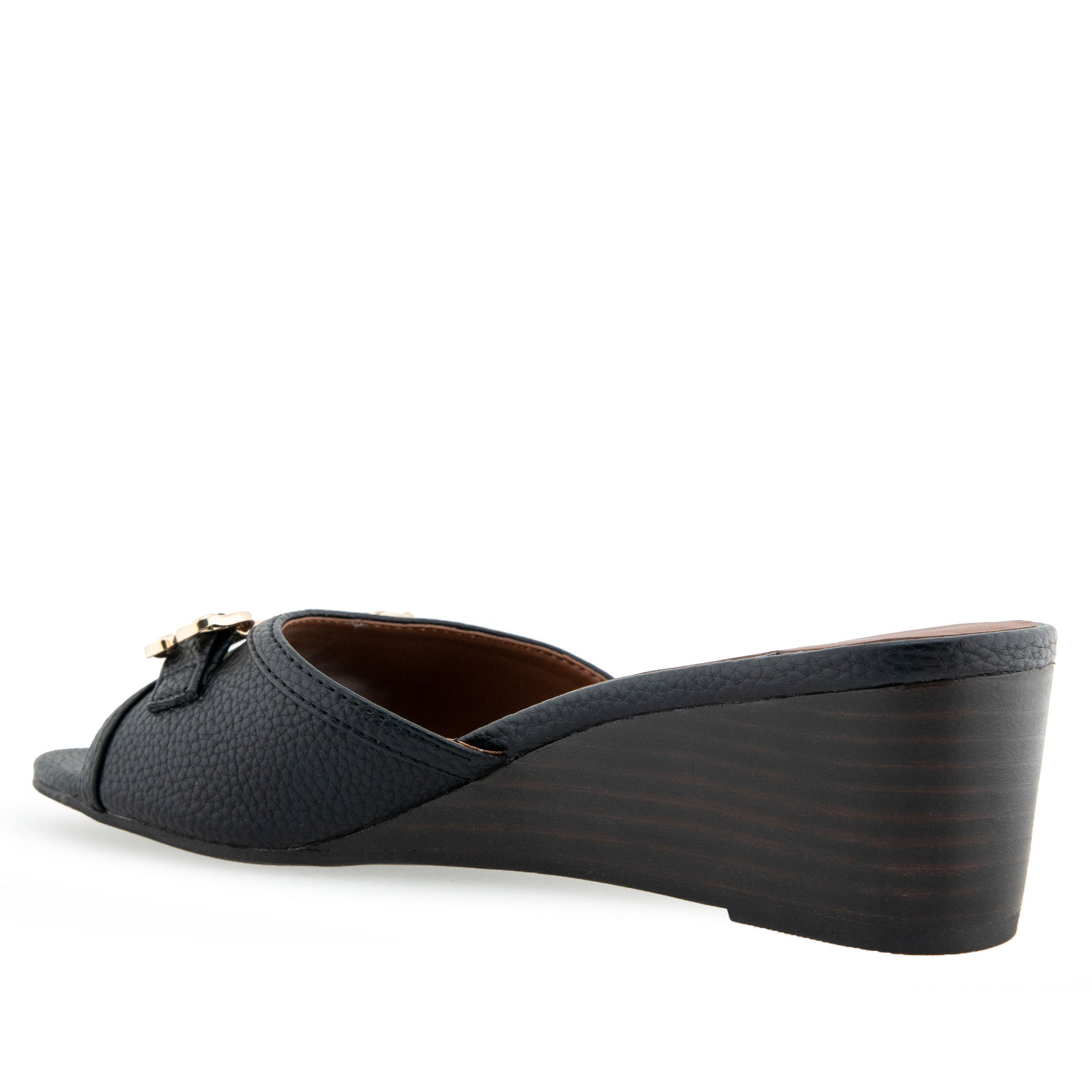 Wava Sandal Dress Wedge | Black Pebbled Faux Leather