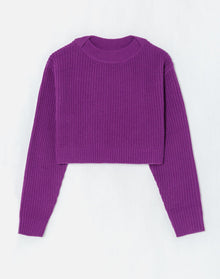 Cropped Boatneck Pullover | Purple