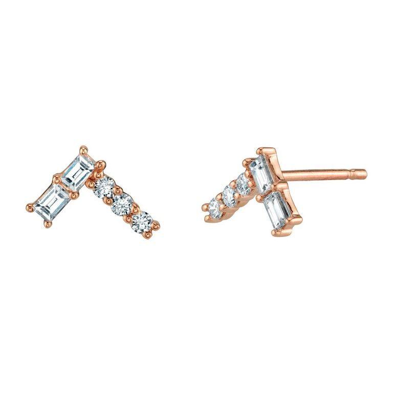 Women | White Diamond Skip A Beat Studs | 14k Rose Gold