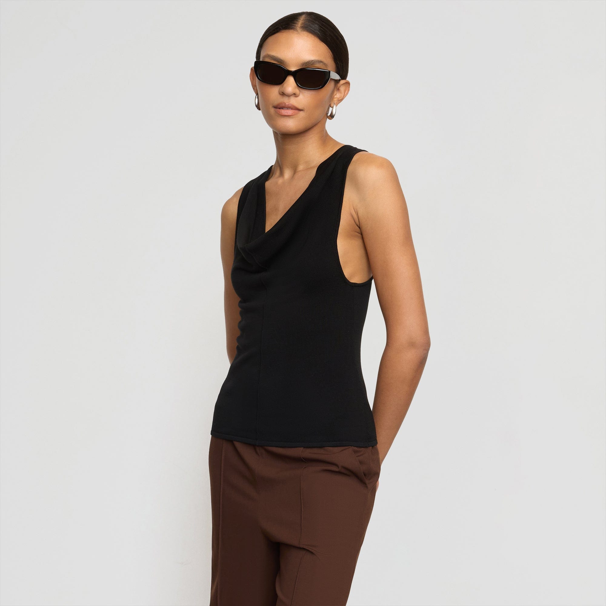 Valerie Cowl-Neck Racerback Knit Top | Black