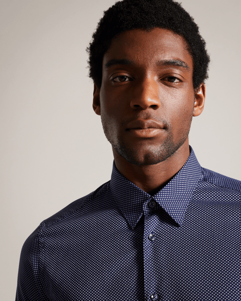 Men | Long Sleeve Circle Weave Shirt | Navy