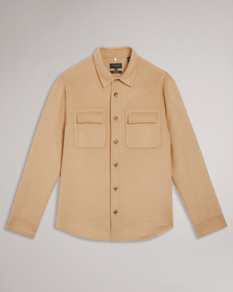 Men | Long Sleeve Splittable Wool Shirt | Pale Brown