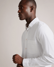Men | Long Sleeve Linen Shirt | White Multi
