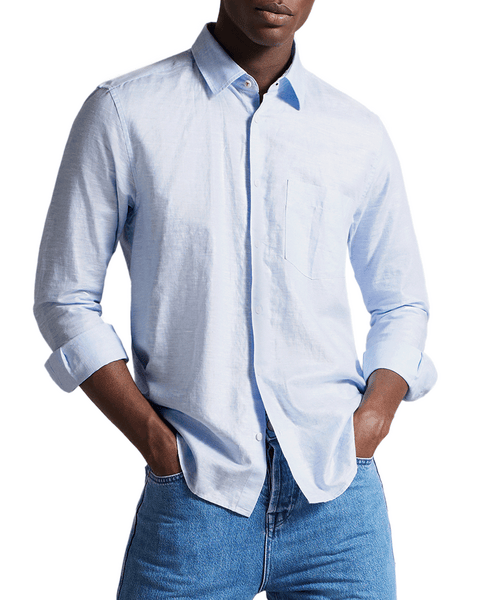Men | Long Sleeve Linen Shirt | Light Blue Pastel