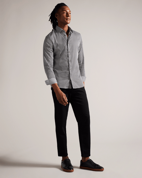 Men | Laceby Long Sleeve Geo Printed Shirt | Black