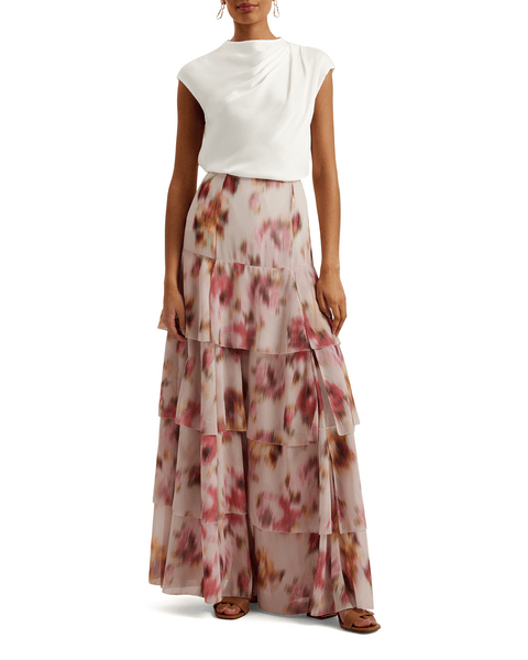 Women | Misrina Draped Neck Woven Top | White Pink