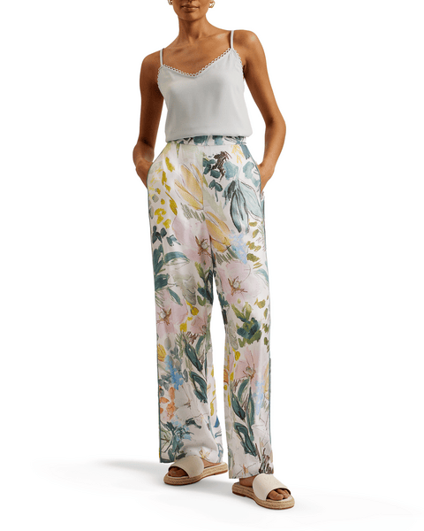 Women | Printed Wide Leg Trouser | White Pink