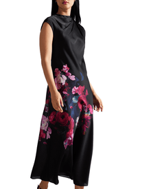 Women | Slip Midi Dress With Drap | Black (V2)