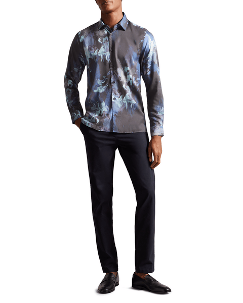 Men | Long Sleeve Abstract Painted Flora | Navy