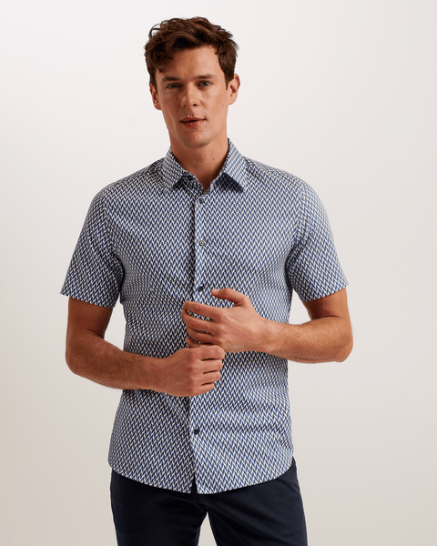 Men | Lacesho Short Sleeve Geo Printed Shirt | Navy