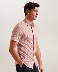 Men | Lacesho Short Sleeve Geo Printed Shirt | Mid Pink