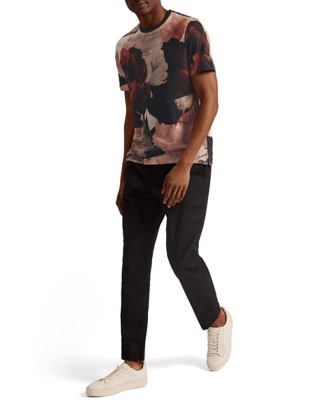 Men | Short Sleeve Regular Printed Linen | Burgundy