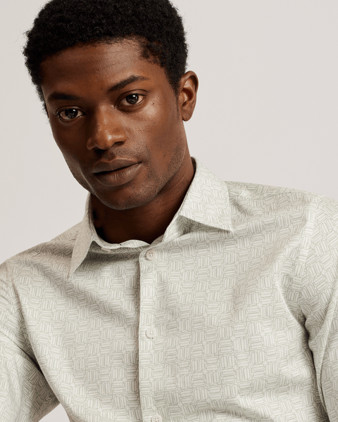 Men | Line Geo Print Shirt | Light Pastel Green
