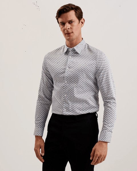 Men | Joshhy Long Sleeve Hex Geo Shirt | White Pastel