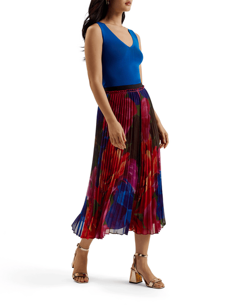 Women | Printed Pleated Midi Skir | Multicolor