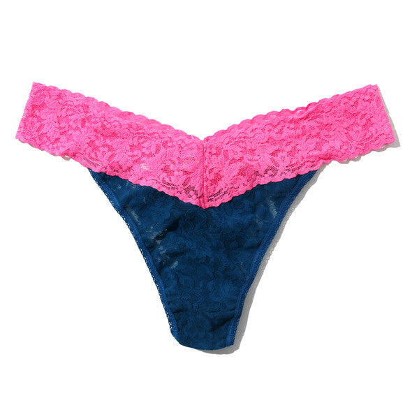 Signature Lace Original Rise Thong | Oxford Blue x Fiesta Pink