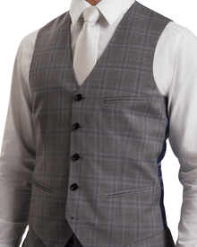 Men | Check Wool Suit Waistcoat | Light Pastel Grey