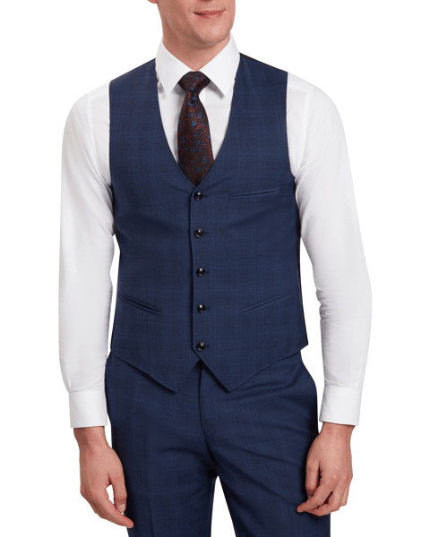 Men | Check Wool Suit Waistcoat | Navy