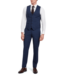 Men | Check Wool Suit Waistcoat | Navy