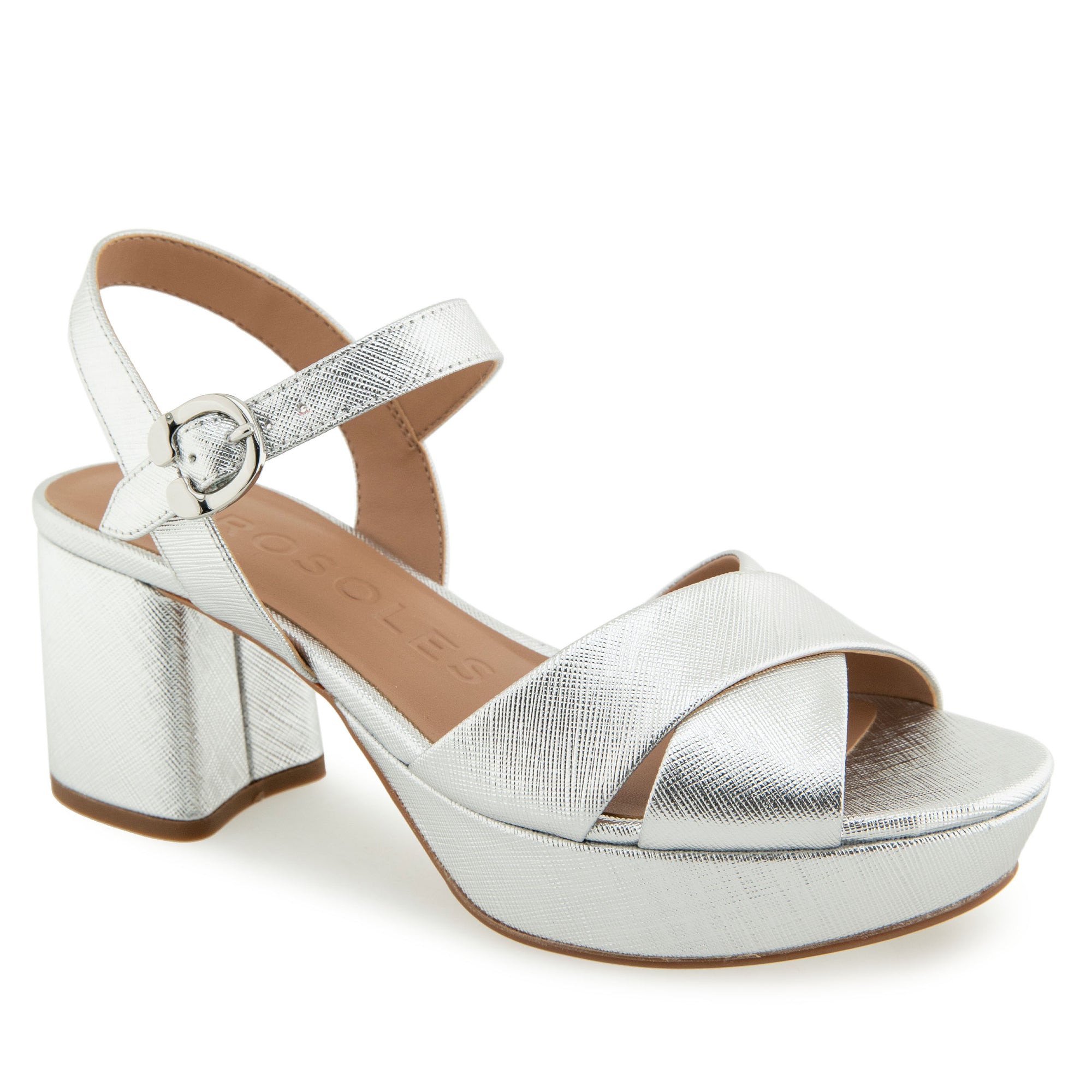 Cosmos Sandal Platform | Silver Metallic Textured Faux Leather