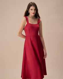 Women Woven Polyester Dresses Red Dresses - RIHOAS