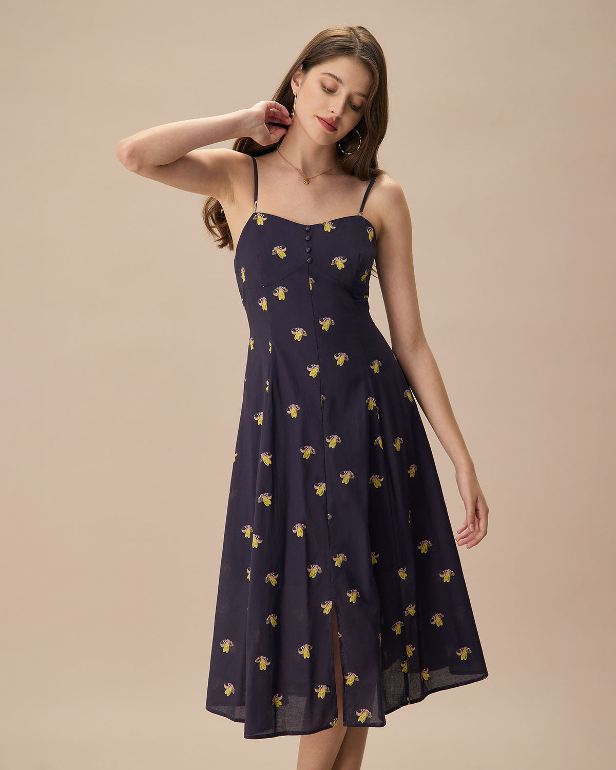 Womens Cotton Slip Midi Dress | Navy