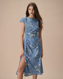 Women's Woven Polyester Midi Dress Blue Dresses - RIHOAS