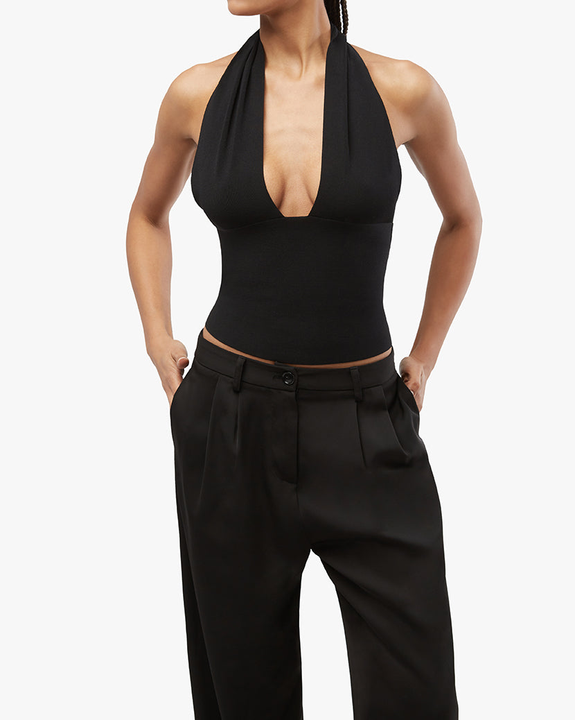 Knit Fine Sweater Halter Top | Black