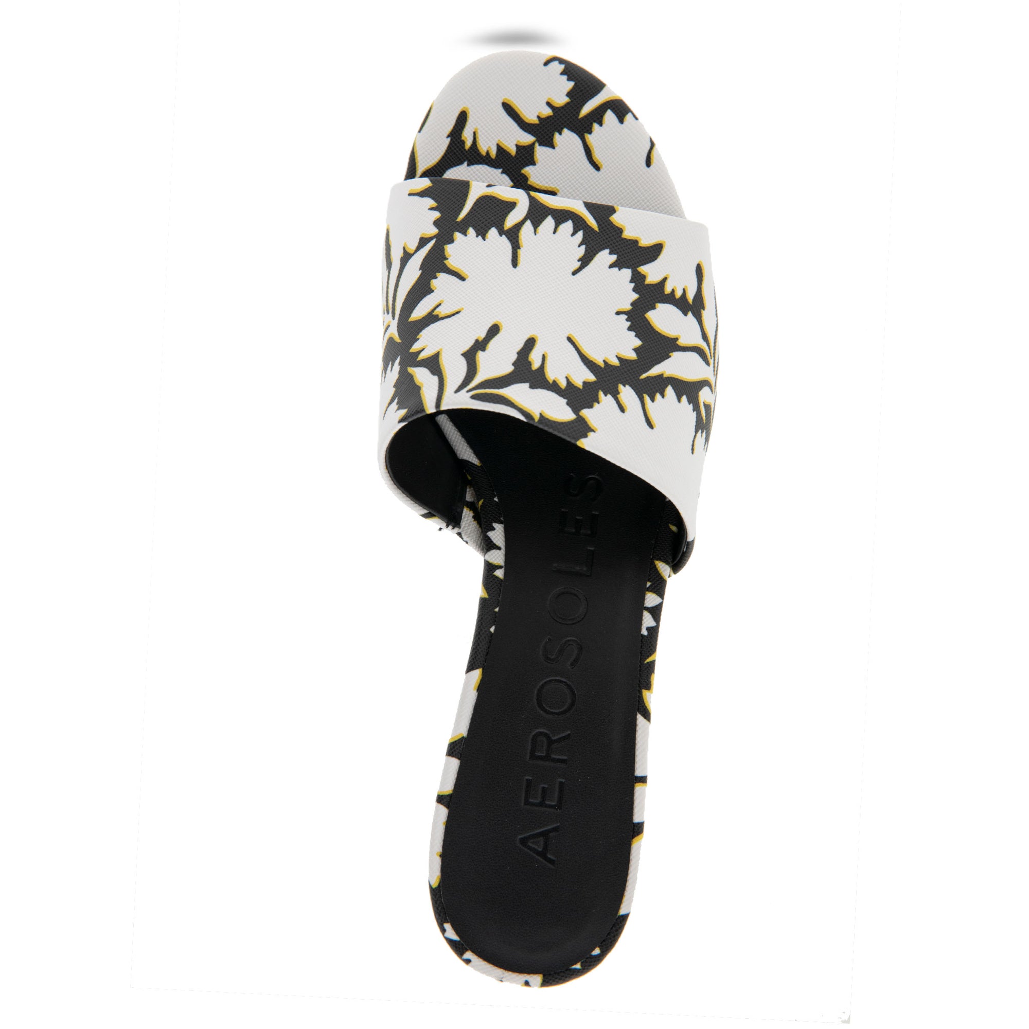 Como Sandal Dress Block Heel | Bright White/Black Printed Floral Faux Leather
