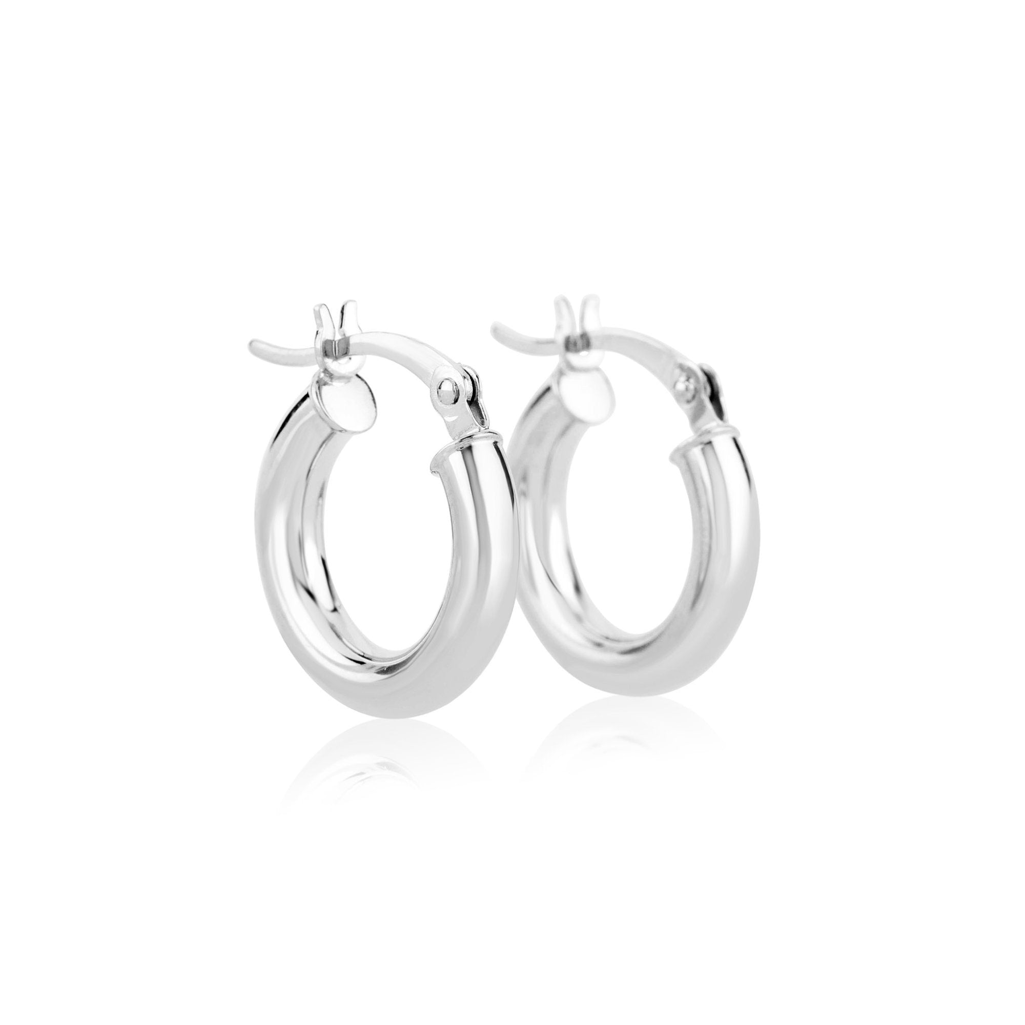 Tiny Hollow Hoop Earrings | 14K White Gold