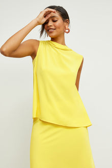 Front image of a woman standing wearing the Daisy Top—Washable Silk in Sunshine | Grid Hover | Exclude