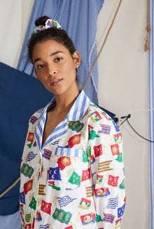 Women's Nautical Flags Long Sleeve Classic Woven Cotton Poplin PJ Set