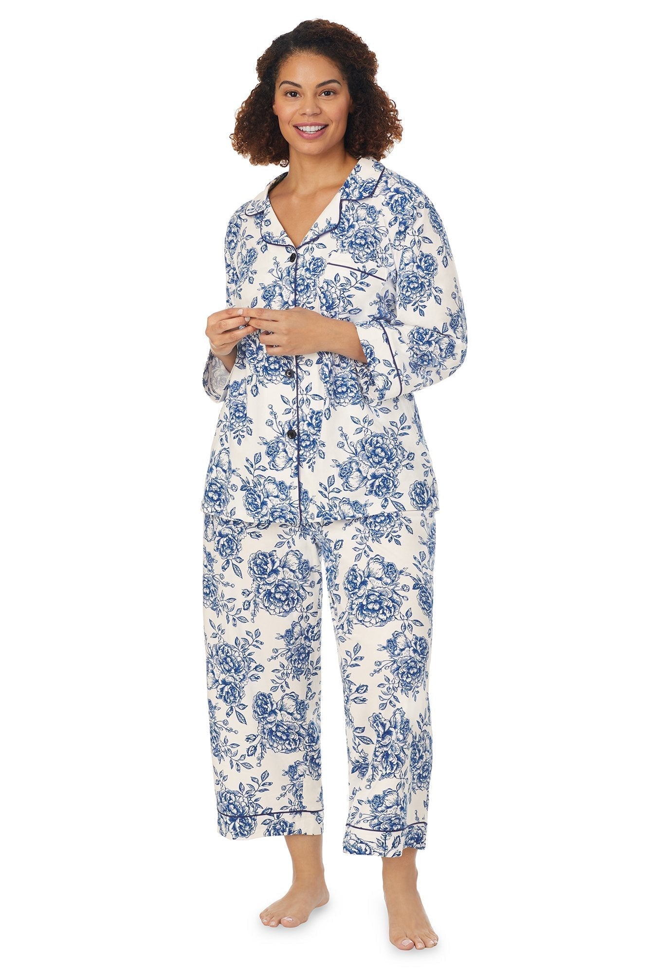 Women's Porcelain Rose 3/4 Sleeve Classic Stretch Jersey Cropped PJ Set