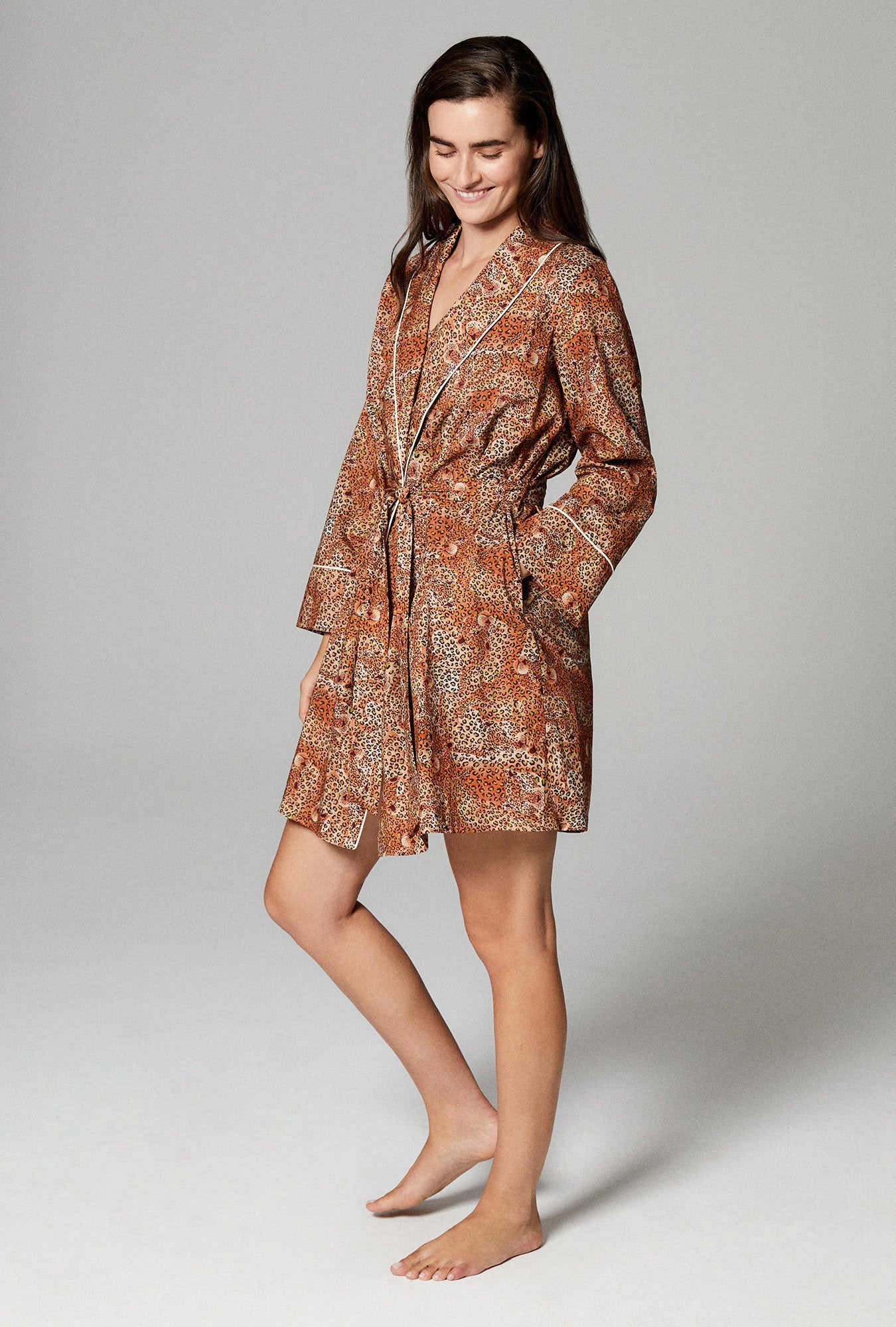 Women's Leopard Camo Shawl Collar Classic Woven Tana Lawn® Robe Made with Liberty Fabrics