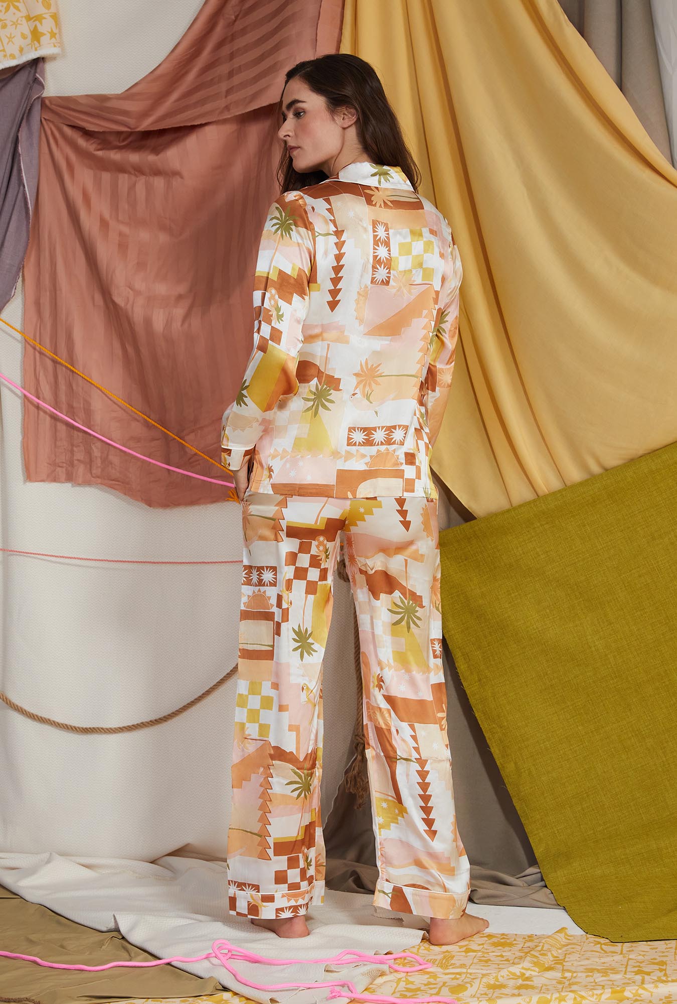 Women's Havana Long Sleeve Classic Woven Washable Silk PJ Set