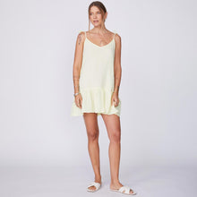 Full View of Model wearing the Gauze Sleeveless Easy Dress in Lemon
