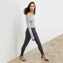 Front image of a woman wearing the Dae Top in Pale Gray