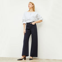 Image of a woman wearing the Chiara Top in Blue / Ivory