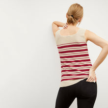 Image of a woman wearing the Adele Tank in Crimson / Ivory