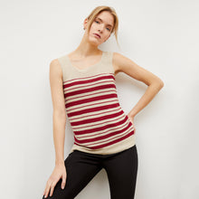 Image of a woman wearing the Adele Tank in Crimson / Ivory