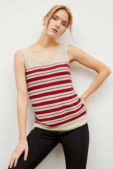 Image of a woman wearing the Adele Tank in Crimson / Ivory | Exclude