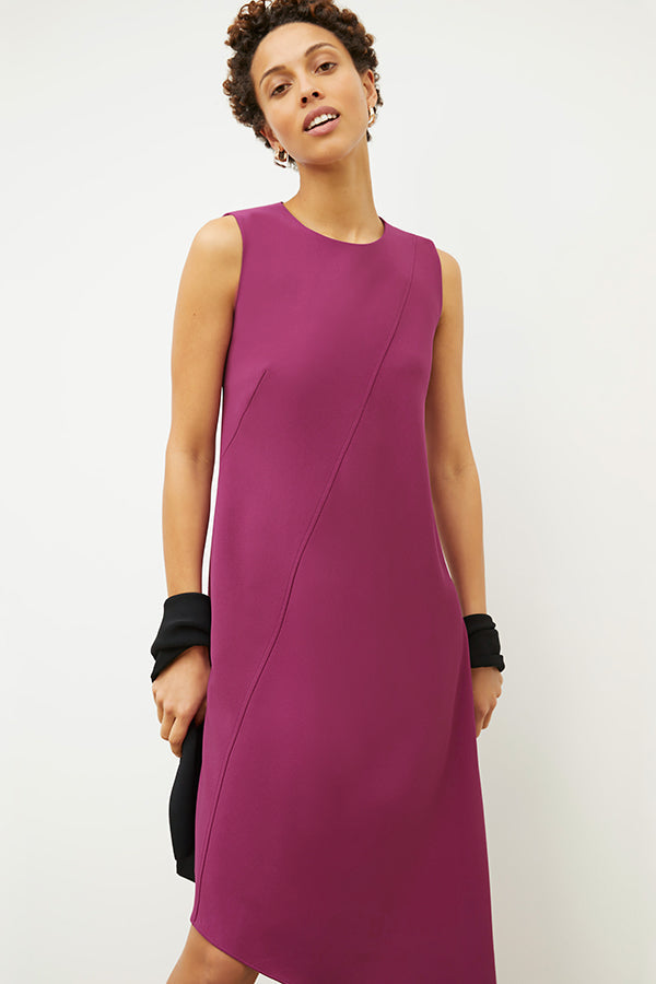 Front image of a woman wearing the Lara Dress - Eco Heavy Crepe in Berry | Grid Hover | Exclude