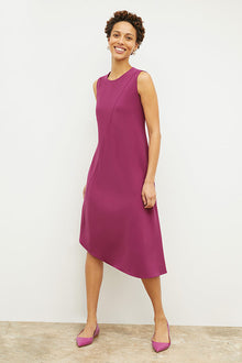 Front image of a woman wearing the Lara Dress - Eco Heavy Crepe in Berry | Grid | Exclude
