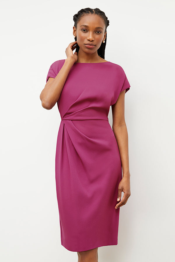 Front image of a woman wearing the Jillian Dress - Eco Medium Crepe in Berry | Grid | Exclude