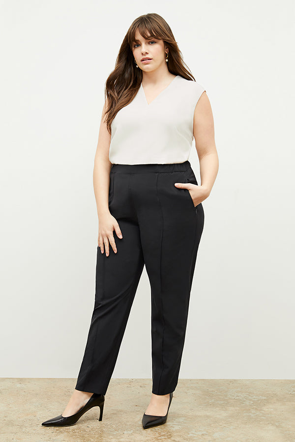 Front image of a woman wearing the Emmy Top in Alabaster | Exclude