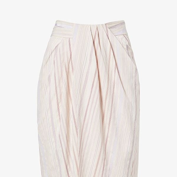 Packshot image of the lenox skirt in twill stripe in ivory / red | Still | Exclude