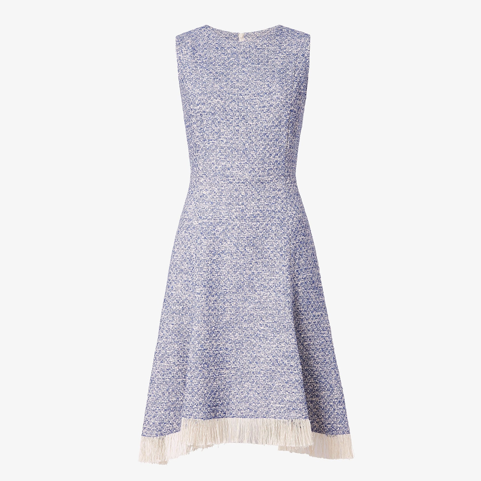 Packshot image of the lindsay dress in cotton boucle in lapis / ivory